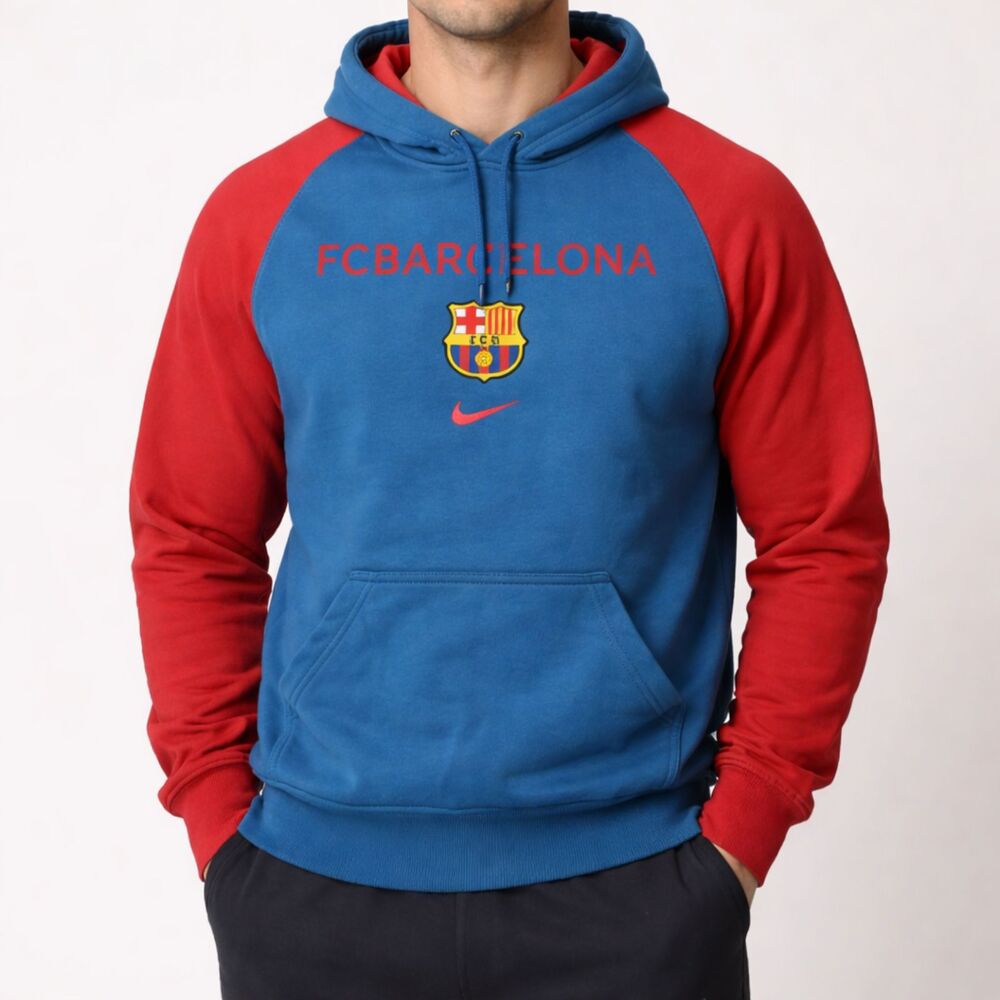 Nike FCB Barcelona Hoodie Sweatshirt Mens Small Blue Red Pocket Soccer